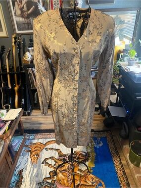 Vintage Floral Button-Front Dress muted gold size 5/6